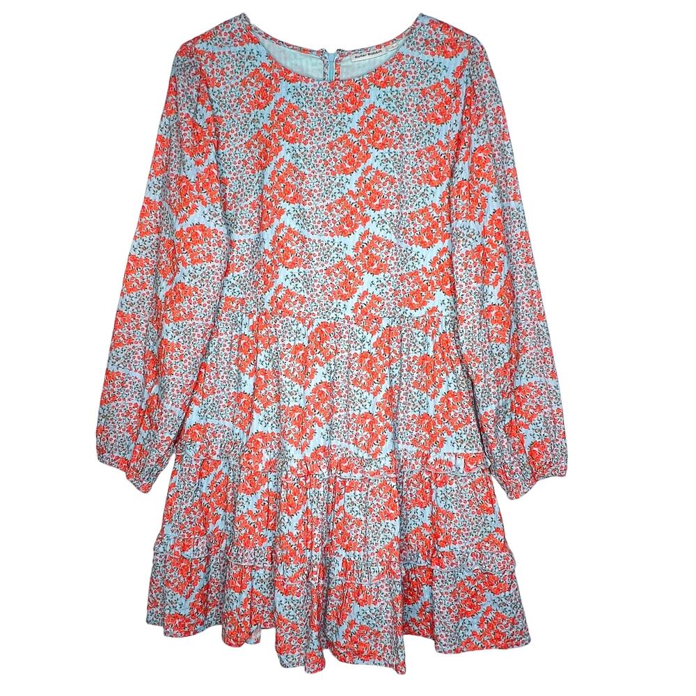 Roller Rabbit Blue Floral Long Sleeve Nori Mini Dress Size Small
